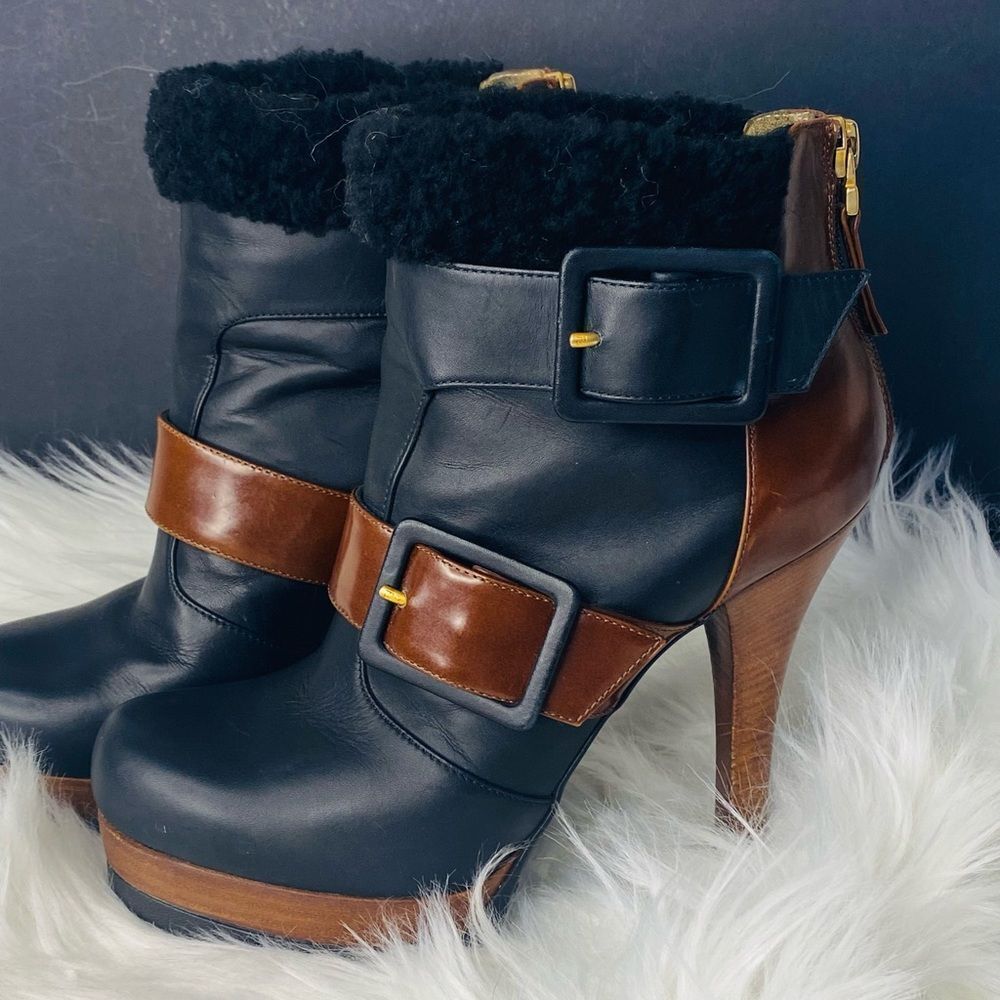 FENDI Moorland Authentic Black & Brown Leather Platform Ankle Boots Size 37 - Picture 7 of 17